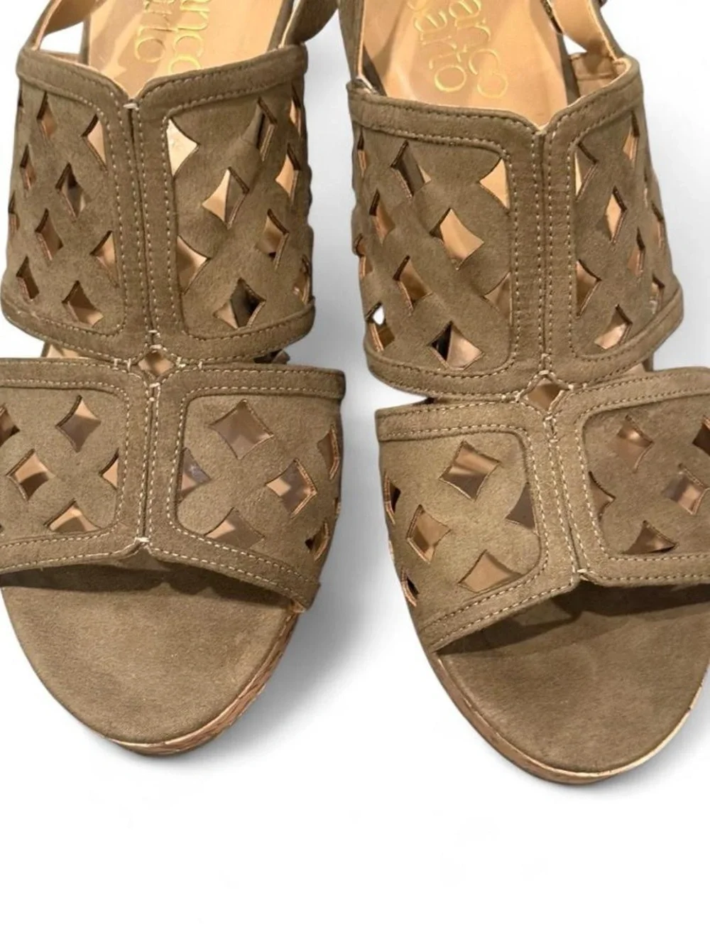 Women’s Green Suede Cutout Wedge Sandals